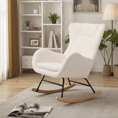 White Lambswool Upholstered Rocking Chair