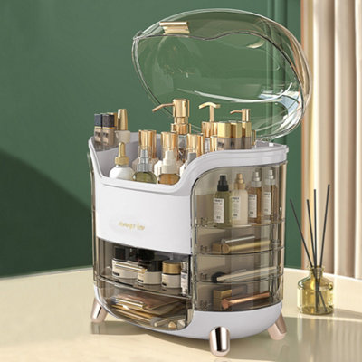 White Large Multi Function Dustproof Makeup Storage Box Organizer with