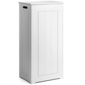 White Laundry Box Wooden Bathroom Storage Basket Linen Clothes Cabinet Christow