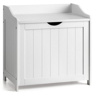 White Laundry Box Wooden Bathroom Storage Basket Linen Clothes Chest ...
