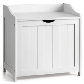 White Laundry Box Wooden Bathroom Storage Basket Linen Clothes Chest Christow