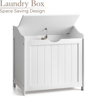 White Laundry Box Wooden Bathroom Storage Basket Linen Clothes Chest Christow