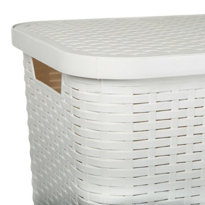 White Laundry Clothes Storage Washing Bin Basket Hamper 60L Large ...
