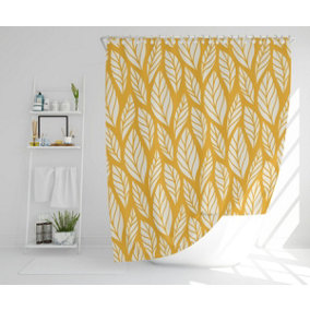 White Leaf Pattern on Orange (Shower Curtain) / Default Title