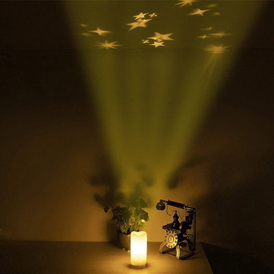 White LED Candle Star Projector Battery or USB Powered Realistic