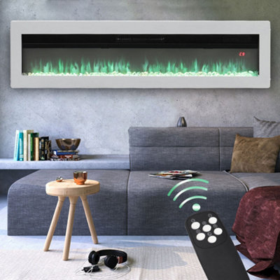 White LED Electric Fire Wall Mounted or Inset Fireplace 12 Flame Colors with Freestanding Leg 40 Inch