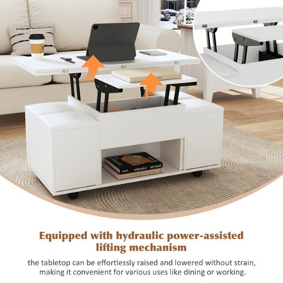 White Lift-Top Coffee Table with Hidden Storage & Hydraulic Mechanism