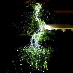 White Light 10 Silver Wire 200LED Solar Full Star Decorative Waterfall Lights