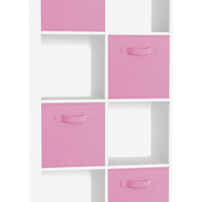 White, Light Pink - 8-Cube Shelving Unit With Non Woven Inserts
