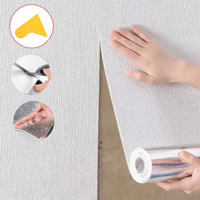 White Linen 10x0.5m Thermal Insulation Linen Plain Wall Sticker