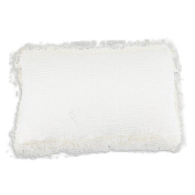 White Linen Cushion Sheepskin Trim 30x50cm