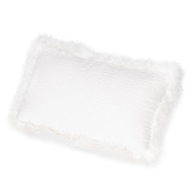 White Linen Cushion Sheepskin Trim 30x50cm