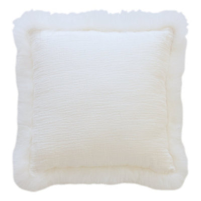 White Linen Cushion Sheepskin Trim 45x45cm