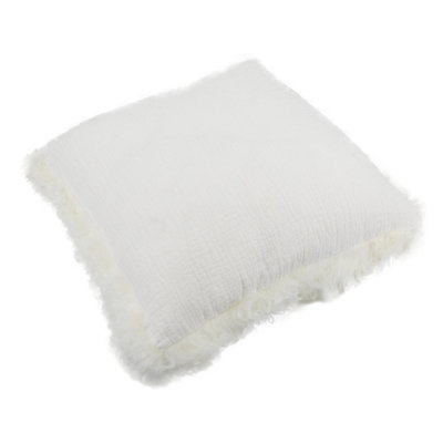 White Linen Cushion Sheepskin Trim 45x45cm