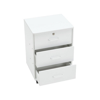 White Lockable 3-Drawer Filing Cabinet with Casters, 40cm W