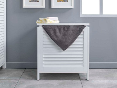 White Louvre Bathroom Laundry Storage Basket