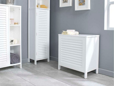 White Louvre Bathroom Laundry Storage Basket