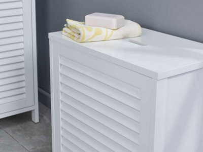 White Louvre Bathroom Laundry Storage Basket - 5