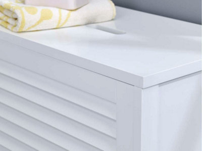 White Louvre Bathroom Laundry Storage Basket - 7