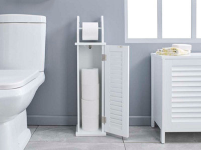 White Louvre Bathroom Toilet Roll Storage Holder
