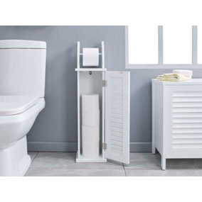 White Louvre Bathroom Toilet Roll Storage Holder
