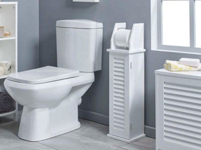 White Louvre Bathroom Toilet Roll Storage Holder