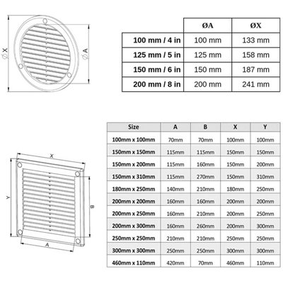 White Louvred Wall Vent Grille with Flyscreen and Screw Covers, 100 mm / 4 in, Air Ventilation Duct Cover with Flat Back
