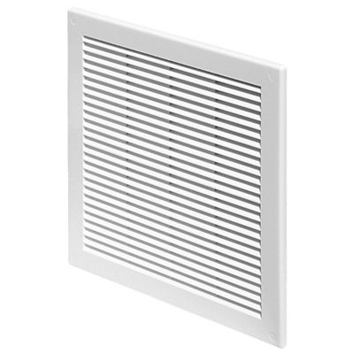 White Louvred Wall Vent Grille with Flyscreen and Screw Covers, 150 x 150 mm, Air Ventilation Duct Cover with Flat Back
