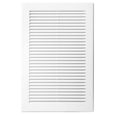 White Louvred Wall Vent Grille with Flyscreen and Screw Covers, 150 x 310 mm, Air Ventilation Duct Cover with Flat Back