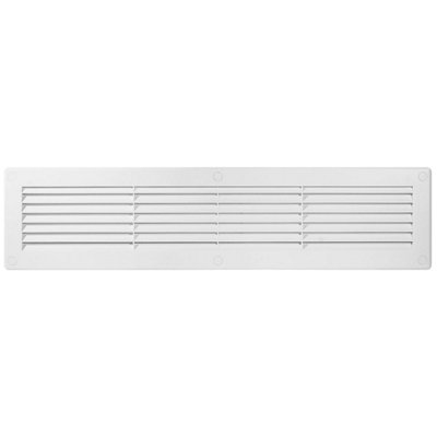 White Louvred Wall Vent Grille with Flyscreen and Screw Covers, 460 x 110 mm, Air Ventilation Duct Cover with Flat Back