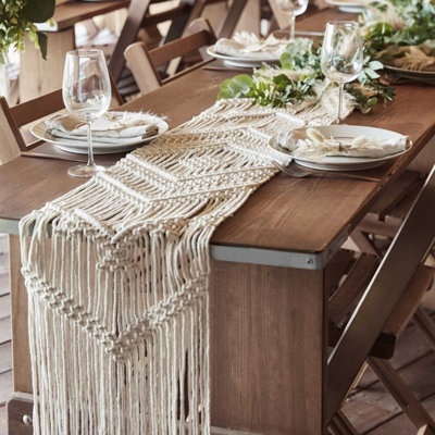 White Macrame Table Runner Cotton
