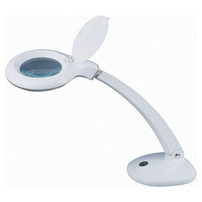 White Magnifying Table Lamp - 1.75x Magnifier Visual Aid with Adjustable Arm, 360 Rotating Head & Light for Reading, Arts, Crafts