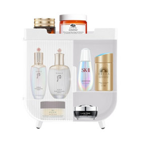White Makeup Storage Organizer Dustproof Cosmetic Display Cases with Magnetic Door for Vanity Bathroom Countertop