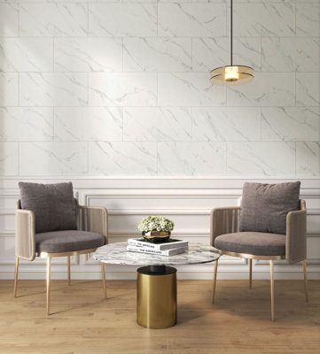White Marble Calacutta Gloss 300mm x 600mm Ceramic Wall Tiles (Pack of ...