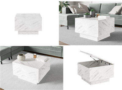 White Marble Coffee Table White Marble Effect Lift Up Storage Top Lamp Table - Moon