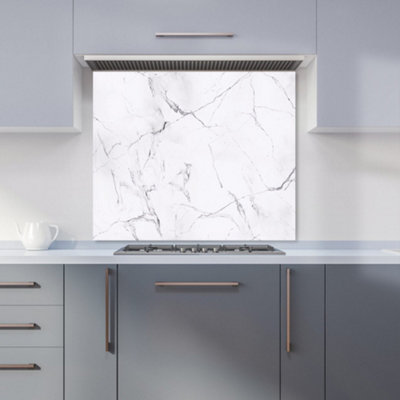 White Marble Effect Premium Glass Kitchen Splashback W700mm x H750mm