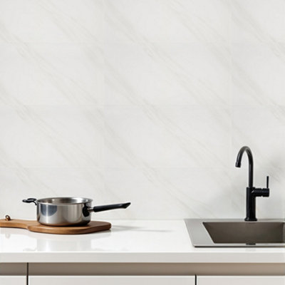 White Marble Effect Self Adhesive PVC Wall Sticker Set Kitchen ...