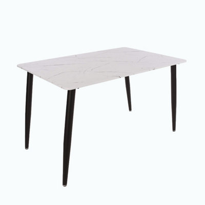 White marble effect Table and four chair set, rectangular table 120cm x 80cm with four grey upholstered chairs