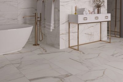 White Marble Gold D'Oro 300mm x 600mm Ceramic Wall Tiles (Pack of 6 w/ Coverage of 1.08m2)