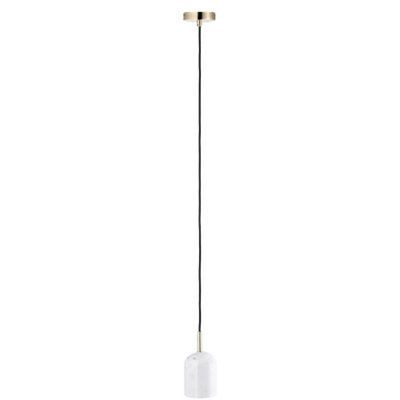 White Marble Pendant Lamp Fitting in Scandinavian Design with Black Fabric Cable