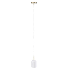 White Marble Pendant Lamp Fitting in Scandinavian Design with Black Fabric Cable