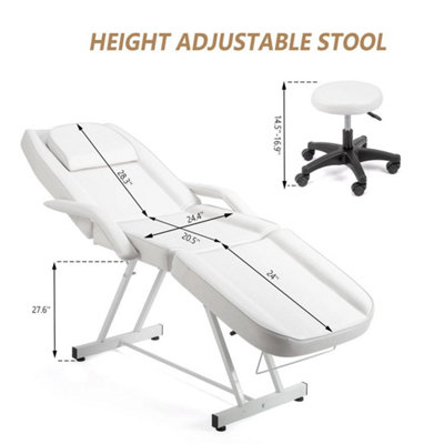 White Massage Table Beauty Bed with Stool Salon Tattoo Spa Bed Couch Reclining