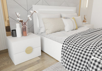 White Matte Bedside Table Pearl 45cm - Sleek Storage with Elegant Handles