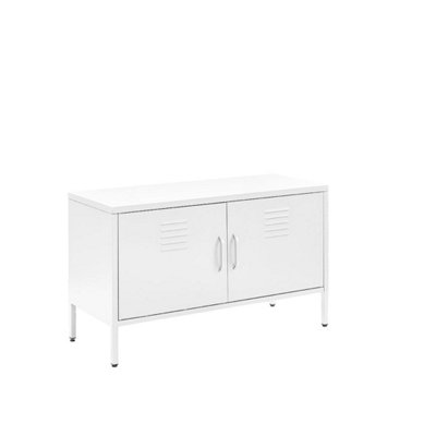 White Metal, 2 door 100cm wide TV Cabinet, Display Cabinet for Home or Office