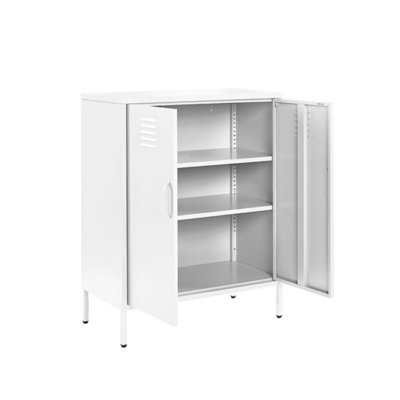 White Metal 2 Door Sideboard, Drink Cabinets, Industrial Storage Cabinet for Home  or Office