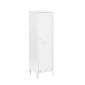 White Metal 2 Shelve Locker Cabinet, 1 Door Storage Cupboard for Home or Office