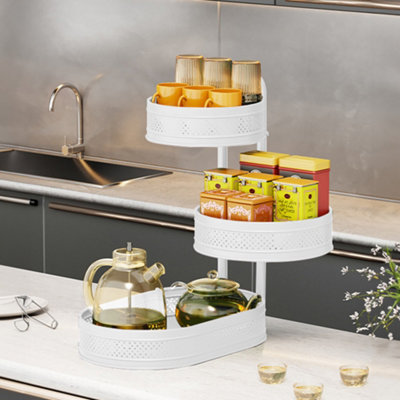 White Metal 3-Tier Kitchen Rotating Spice Rack Desktop Storage Shelf