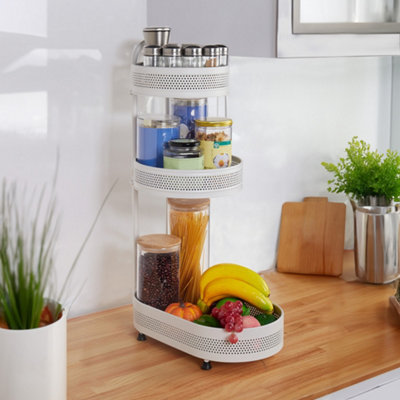 White Metal 3-Tier Kitchen Rotating Spice Rack Desktop Storage Shelf