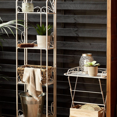 White Metal 4-Tier Free-Standing Bathroom Shelf Unit Vintage Distressed Finish W40 x D27 x H166cm