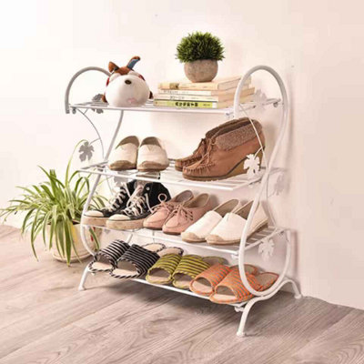 White Metal 4 Tier S-Shape Shoe Rack